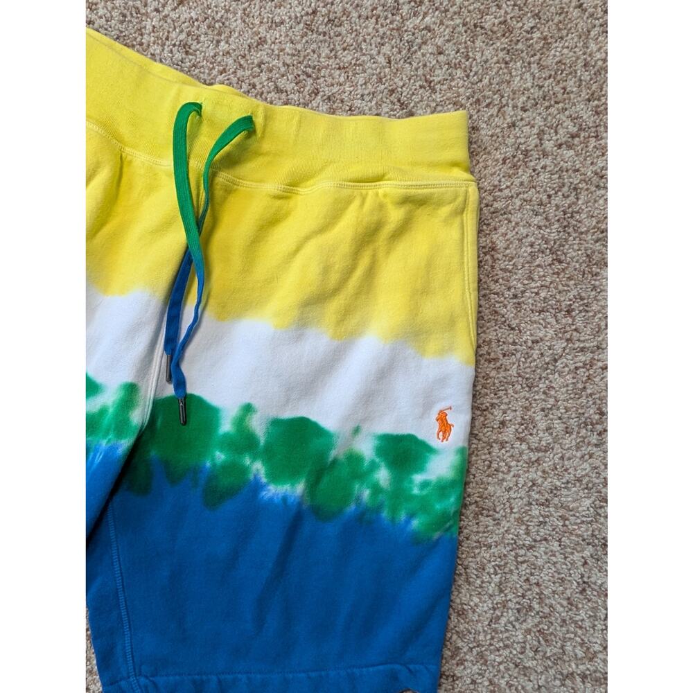 Polo Ralph Lauren Sweat Shorts Mens Large Yellow White Green Blue Tie Dye Fleece - Picture 12 of 12